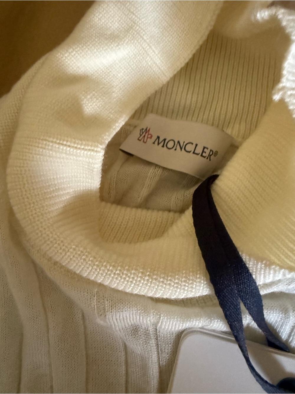 Moncler Ivory Ribbed Mock Neck Sweater with Sleeve Logo - Picture 4 of 5